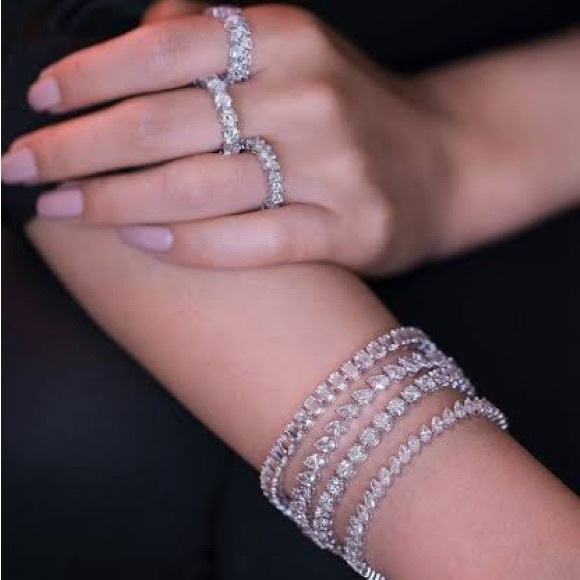 18K Yellow Gold Plated Tennis Bracelet with Simulated Stones - Picture 7 of 7